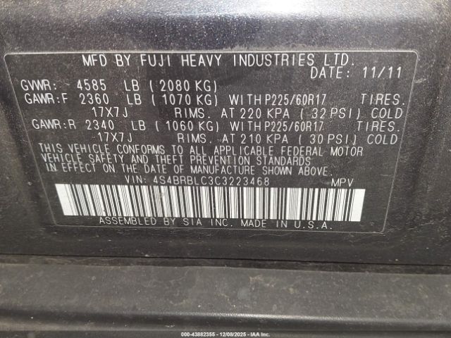 2012 SUBARU OUTBACK 4S4BRBLC3C3223468 Photo 8