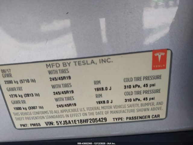 2017 TESLA MODEL S 5YJSA1E18HF205429 Photo 8
