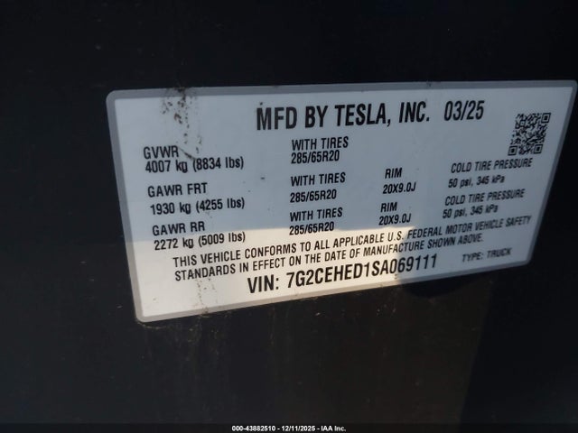 2025 TESLA CYBERTRUCK 7G2CEHED1SA069111 Photo 8