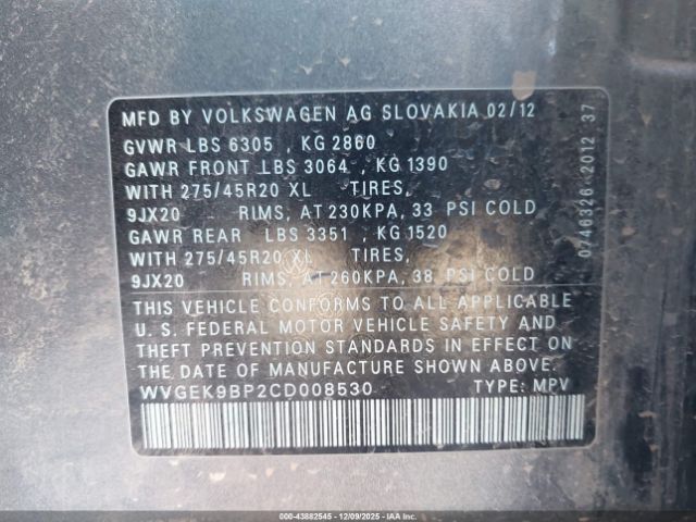 2012 VOLKSWAGEN TOUAREG WVGEK9BP2CD008530 Photo 8