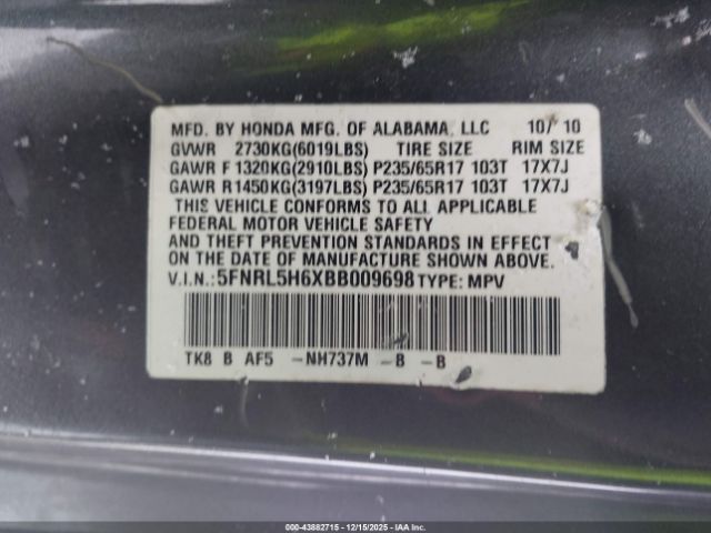 2011 HONDA ODYSSEY 5FNRL5H6XBB009698 Photo 8