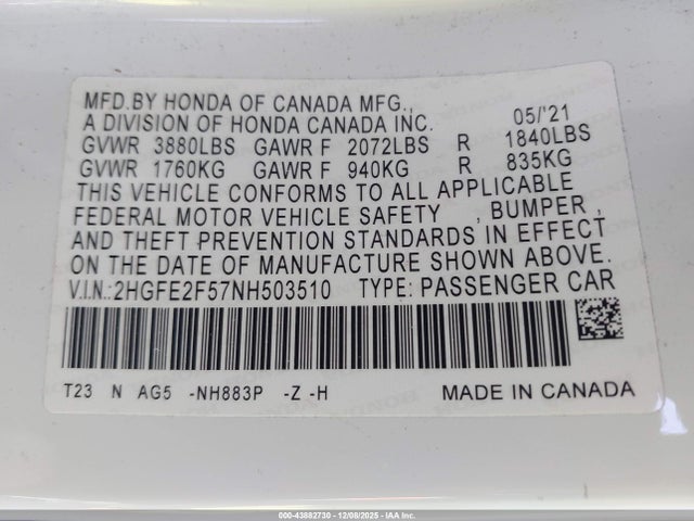 Honda Civic Sport 2022 2HGFE2F57NH503510 Image 9