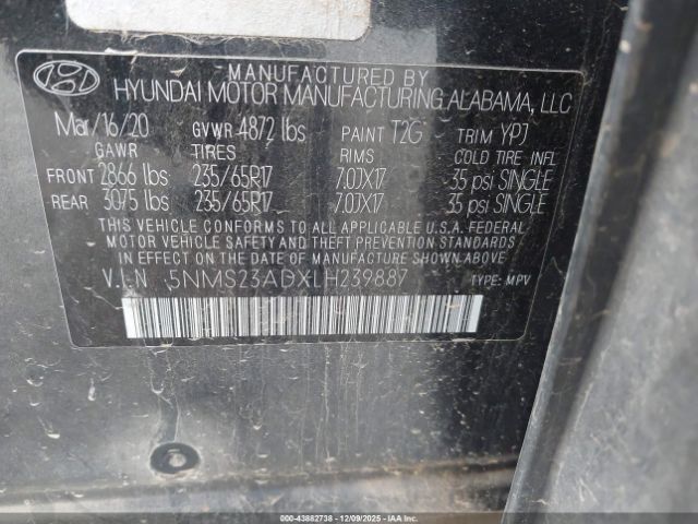 2020 HYUNDAI SANTA FE 5NMS23ADXLH239887 Photo 8