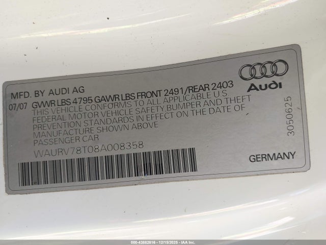 2008 AUDI S5 WAURV78T08A008358 Photo 8