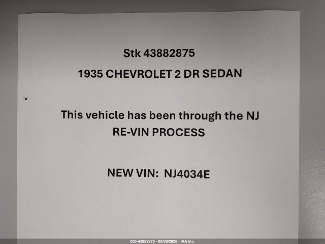 Aukcja sprzedaży 1935 Chevrolet 2 Dr Sedan, vin: NJ4034E, numer aukcji: 43882875