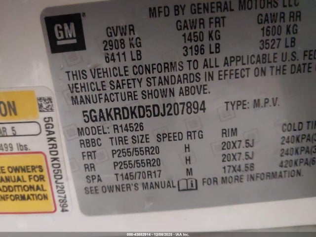 Aukcja sprzedaży 2013 Buick Enclave Premium, vin: 5GAKRDKD5DJ207894, numer aukcji: 43882914