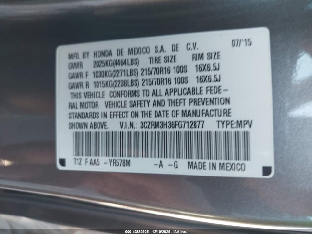 3CZRM3H36FG712877 Honda CR-V LX
