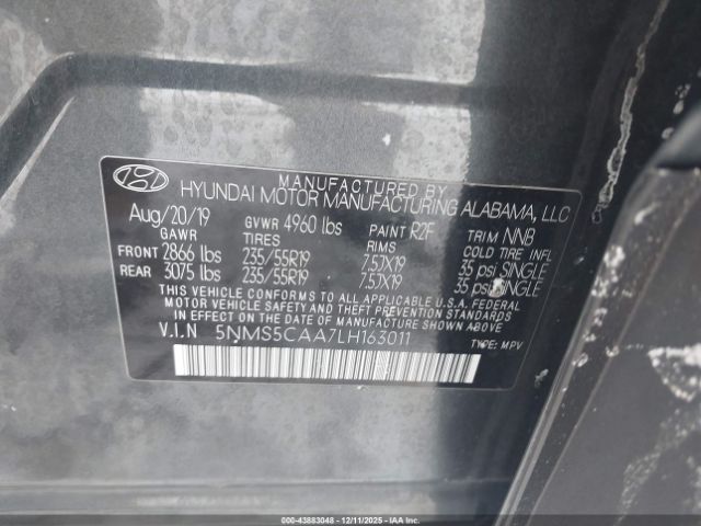 2020 HYUNDAI SANTA FE 5NMS5CAA7LH163011 Photo 8