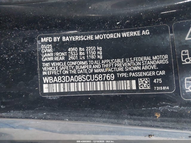 Продаж на аукціоні авто 2025 Bmw M440i Xdrive, vin: WBA83DA08SCU58769, номер лоту: 43883083