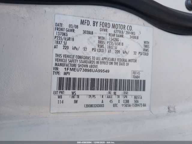 2008 FORD EXPLORER 1FMEU73898UA99549 Photo 8