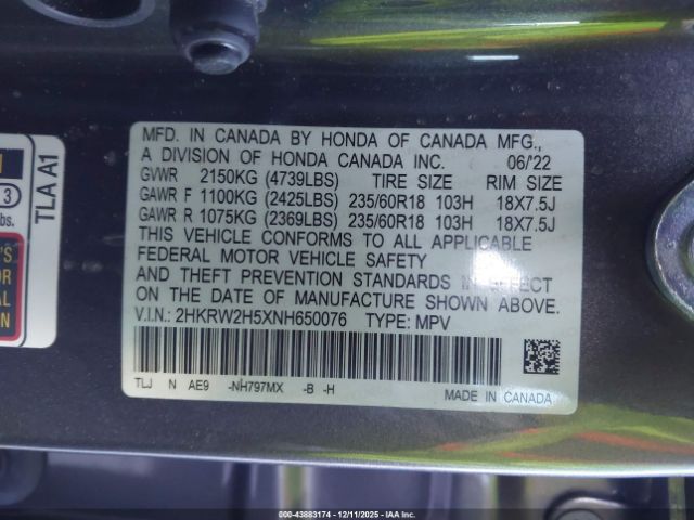 2022 HONDA CR-V 2HKRW2H5XNH650076 Photo 8