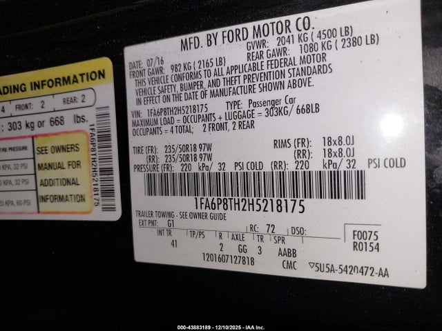 2017 FORD MUSTANG 1FA6P8TH2H5218175 Photo 8