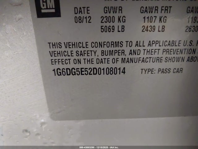 Продаж на аукціоні авто 2013 Cadillac Cts Luxury, vin: 1G6DG5E52D0108014, номер лоту: 43883290
