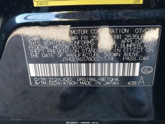 2008 LEXUS GS 350 JTHCE96S780021174 Photo 8