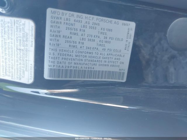 2008 PORSCHE CAYENNE WP1AA29P98LA14954 Photo 8