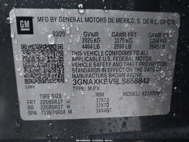 3GNAXKEV9LS658842 Chevrolet Equinox Fwd Lt 1.5l Turbo