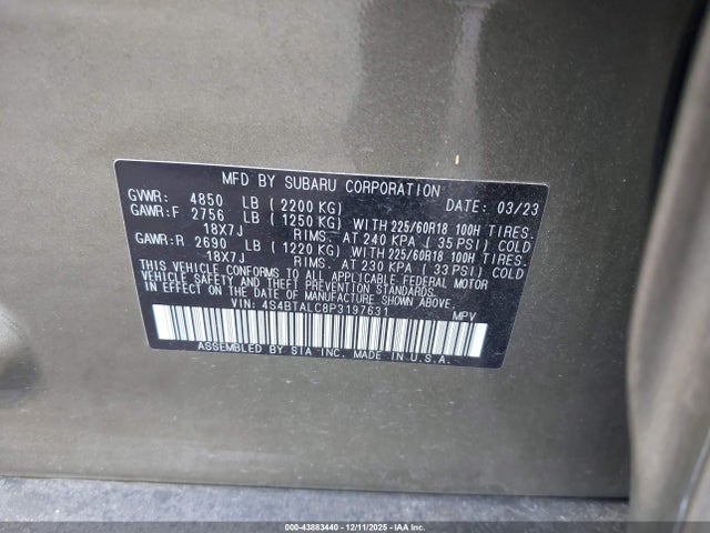 2023 SUBARU OUTBACK 4S4BTALC8P3197631 Photo 8