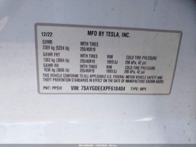 2023 TESLA MODEL Y 7SAYGDEEXPF618404 Photo 8