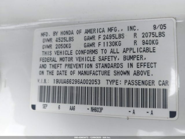 2006 ACURA TL 19UUA66296A002053 Photo 8