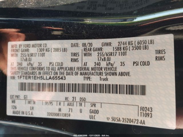 2020 FORD RANGER 1FTER1EH5LLA65543 Photo 8