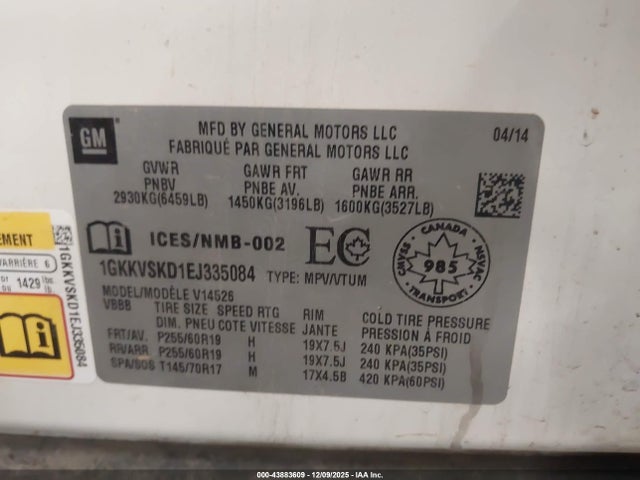 Продаж на аукціоні авто 2014 Gmc Acadia Slt-2, vin: 1GKKVSKD1EJ335084, номер лоту: 43883609