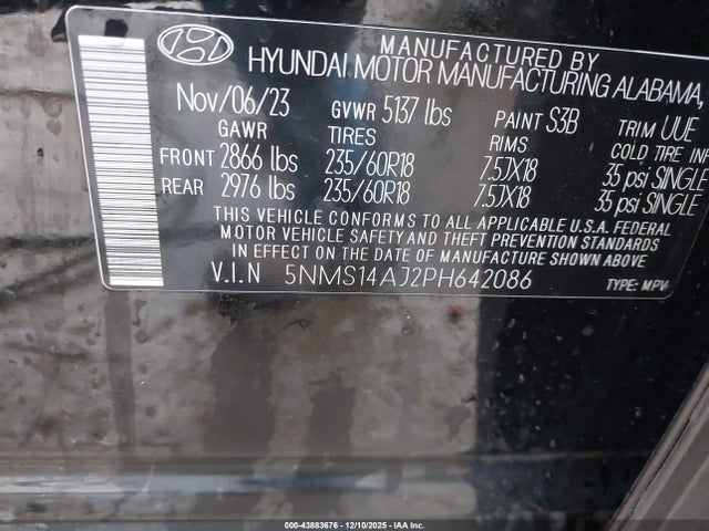 Aukcja sprzedaży 2023 Hyundai Santa Fe Se, vin: 5NMS14AJ2PH642086, numer aukcji: 43883676