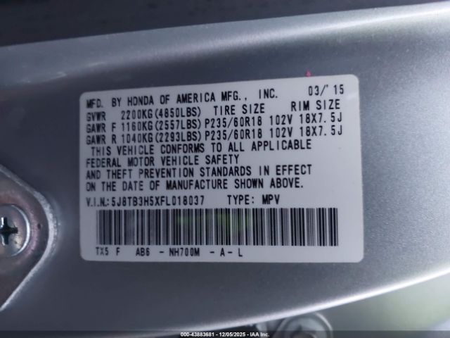 2015 ACURA RDX 5J8TB3H5XFL018037 Photo 8