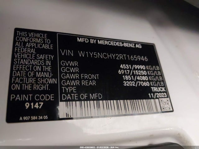 Продажа на аукционе авто 2024 Mercedes-benz Sprinter 3500 High Roof 4-cyl Diesel Ho, vin: W1Y5NCHY2RT165946, номер лота: 43883683