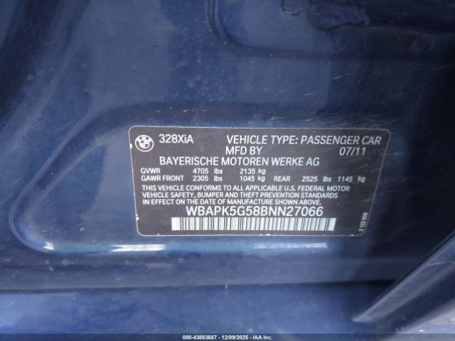 2011 BMW 328I WBAPK5G58BNN27066 Photo 8
