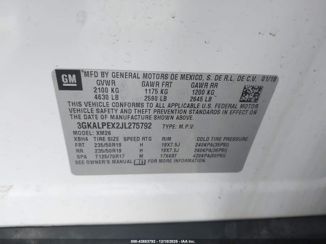 3GKALPEX2JL275792 GMC Terrain Slt