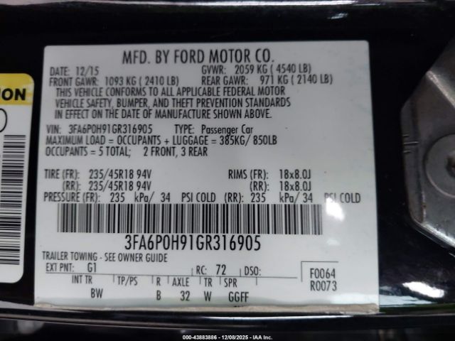 2016 FORD FUSION 3FA6P0H91GR316905 Photo 8