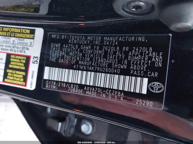 4T1K61AK7RU260040 Toyota CAMRY XSE