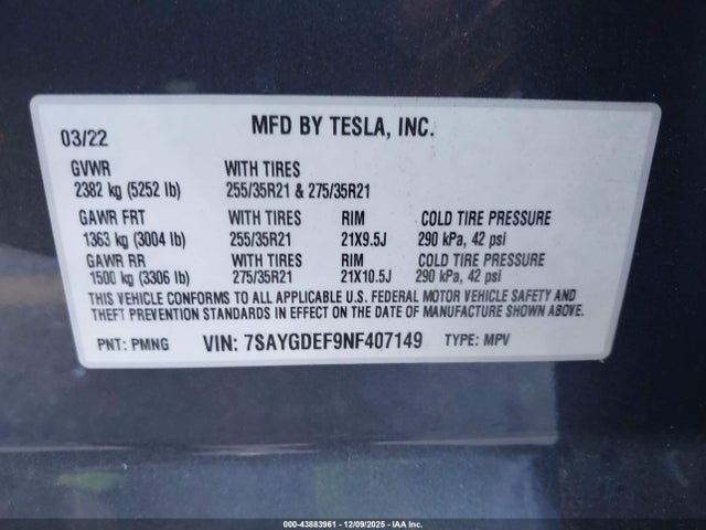 2022 TESLA MODEL Y 7SAYGDEF9NF407149 Photo 8