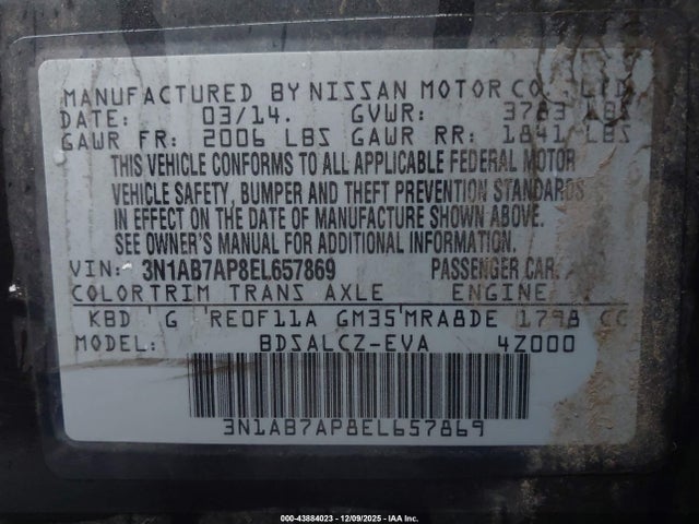 Nissan SENTRA S 2014 3N1AB7AP8EL657869 Image 9