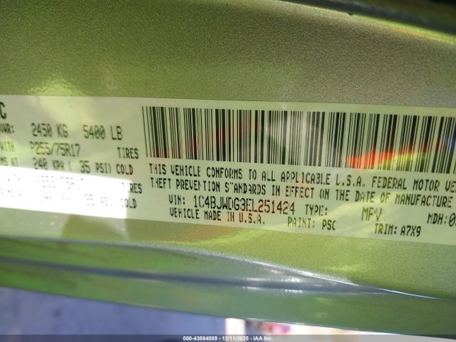 Продажа на аукционе авто 2014 Jeep Wrangler Unlimited Sport, vin: 1C4BJWDG3EL251424, номер лота: 43884089
