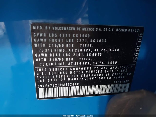 Продаж на аукціоні авто 2023 Volkswagen Taos 1.5t Se, vin: 3VVEX7B26PM312440, номер лоту: 43884091