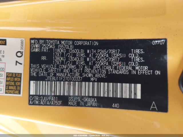 2007 TOYOTA FJ CRUISER JTEBU11F270100337 Photo 8