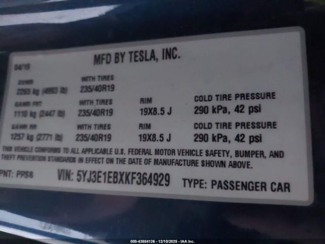 2019 TESLA MODEL 3 5YJ3E1EBXKF364929 Photo 8