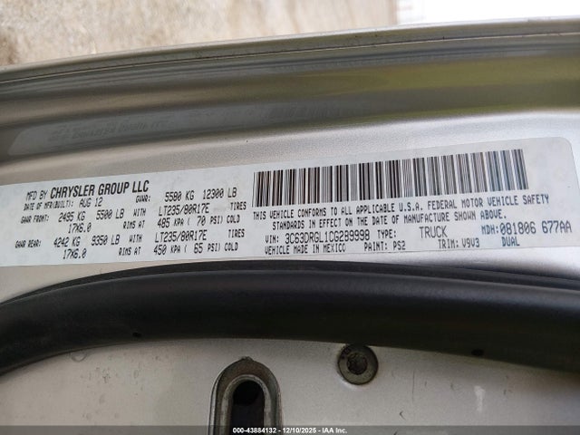Продаж на аукціоні авто 2012 Ram 3500 St, vin: 3C63DRGL1CG289998, номер лоту: 43884132