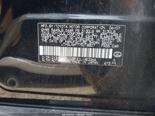 2007 LEXUS LS 460 JTHGL46F775018807 Photo 8