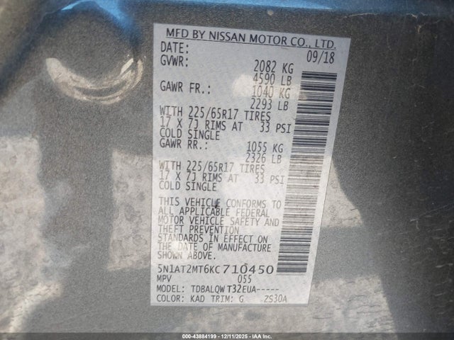 5N1AT2MT6KC710450 Nissan ROGUE SV