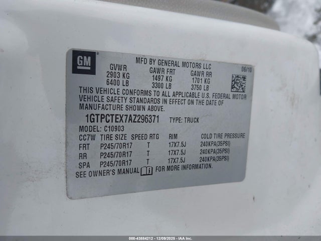2010 Gmc Sierra 1500 Work Truck მანქანა იყიდება აუქციონზე, vin: 1GTPCTEX7AZ296371, აუქციონის ნომერი: 43884212