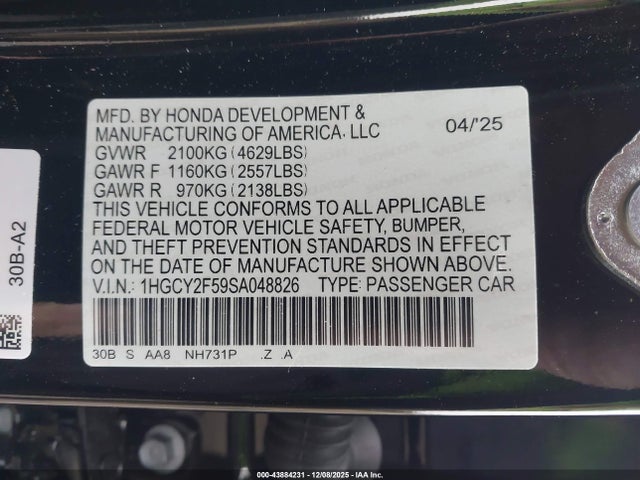 1HGCY2F59SA048826 Honda Accord Hybrid Sport