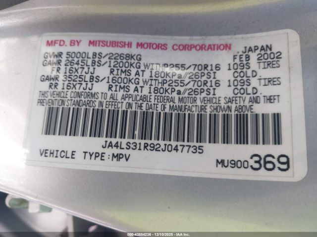 2002 MITSUBISHI MONTERO SPORT JA4LS31R92J047735 Photo 8