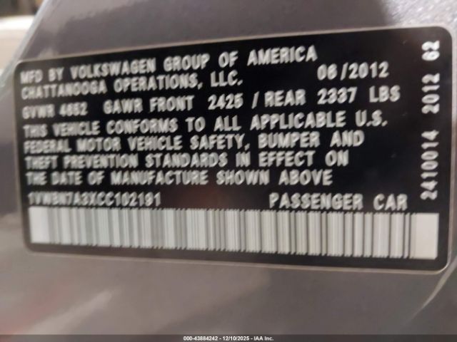 2012 VOLKSWAGEN PASSAT 1VWBN7A3XCC102191 Photo 8