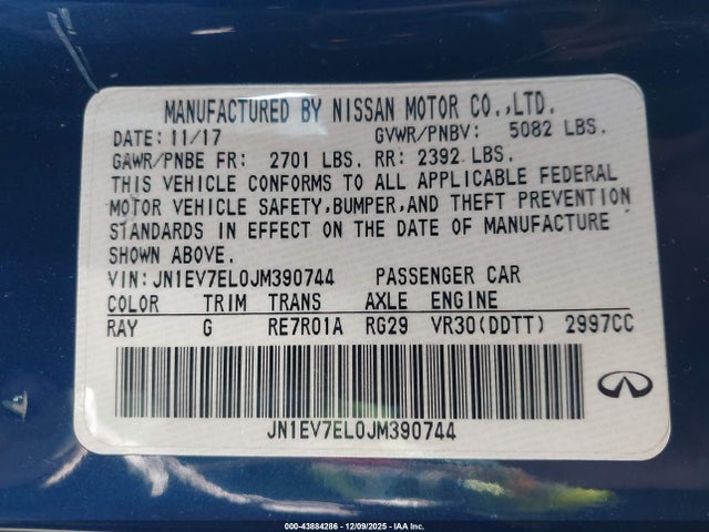 Aukcja sprzedaży 2018 Infiniti Q60 3.0t Luxe, vin: JN1EV7EL0JM390744, numer aukcji: 43884286