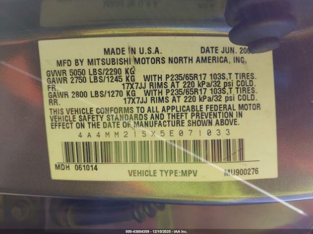 2005 MITSUBISHI ENDEAVOR 4A4MM21SX5E071033 Photo 8