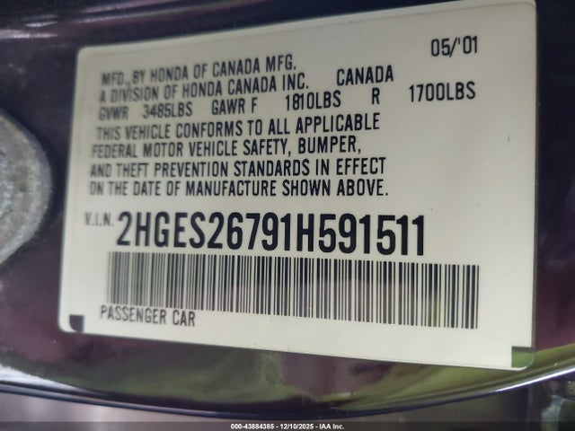 2001 HONDA CIVIC 2HGES26791H591511 Photo 8