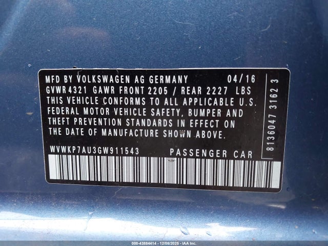 2016 VOLKSWAGEN E-GOLF WVWKP7AU3GW911543 Photo 8