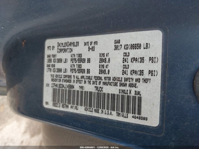 Продаж на аукціоні авто 2004 Dodge Ram 1500 Slt/laramie, vin: 1D7HA18D34J145004, номер лоту: 43884501